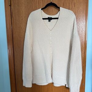 Roots Cream V-Neck Knit Sweater